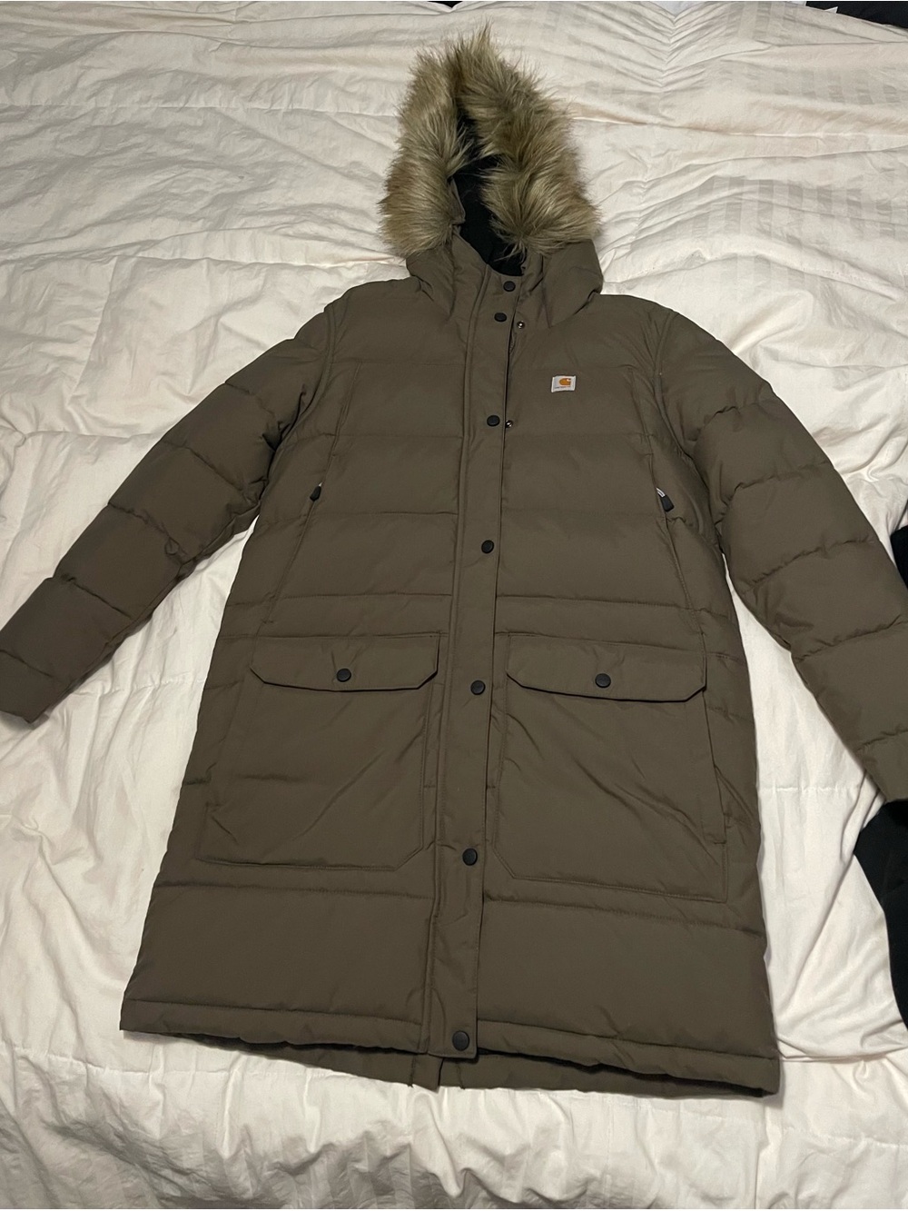 Carhartt Olive Parka with Faux Fur Hood